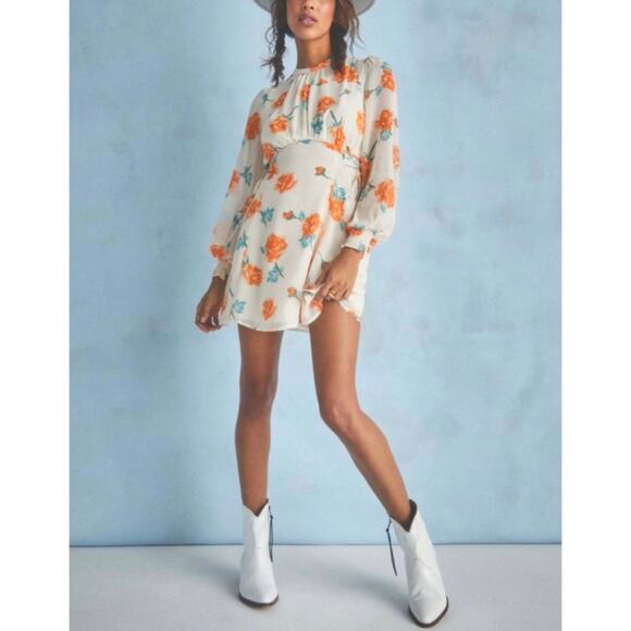 FREE PEOPLE Samantha Long Sleeve Floral Mini Dress Light Combo Large L - Picture 13 of 14